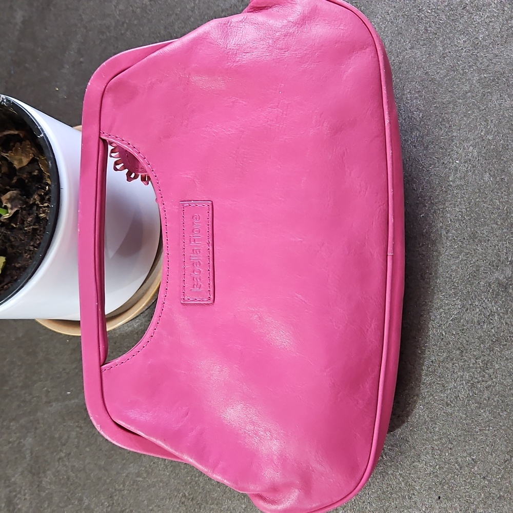 Isabella Fiore Pink Leather Satchel Clutch Bag Floral Applique - Picture 3 of 10
